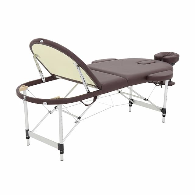 Массажный стол складной MED-MOS JFAL03 3-х секционный, овал, алюминиевая рама, коричневый